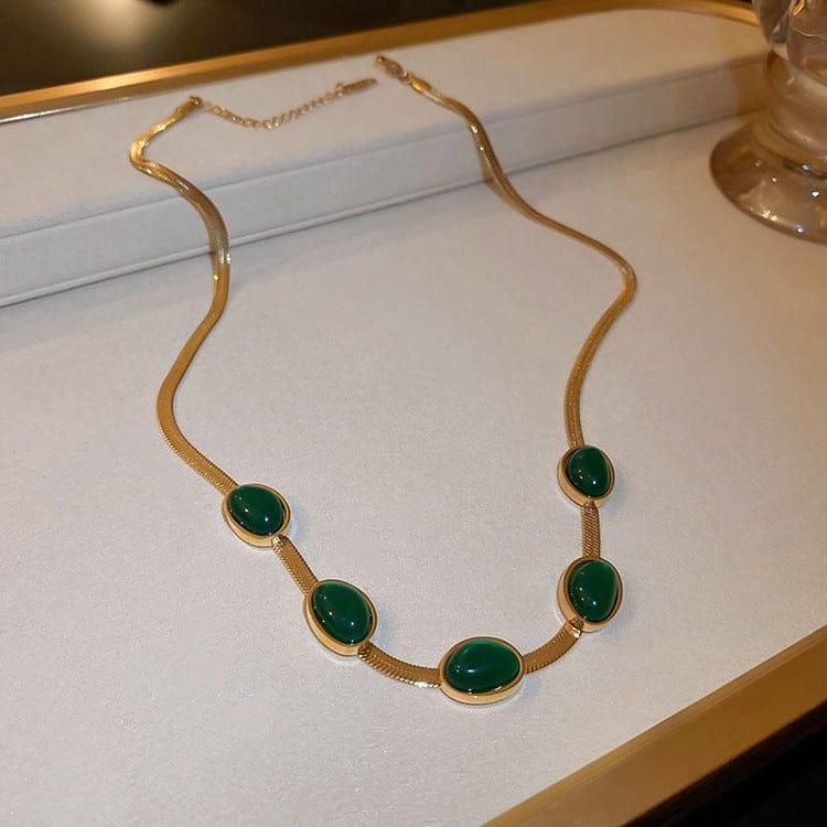 đPremium Oval Green Crystal Pendant Necklace Set With Bracelet