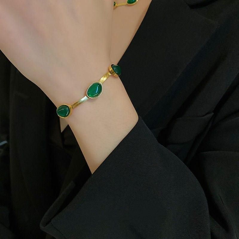 💎Premium Oval Green Crystal Pendant Necklace Set With Bracelet