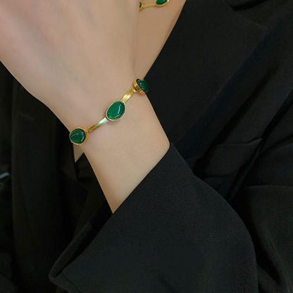 💎Premium Oval Green Crystal Pendant Necklace Set With Bracelet