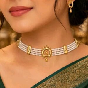 Gold Plated Necklace Set with Horseshoe Pendant & Earrings Hover Image