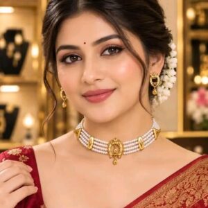 Gold Plated Necklace Set with Horseshoe Pendant & Earrings