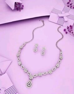 Beautiful Gold Plated Necklace Set With American Diamond Hover Image